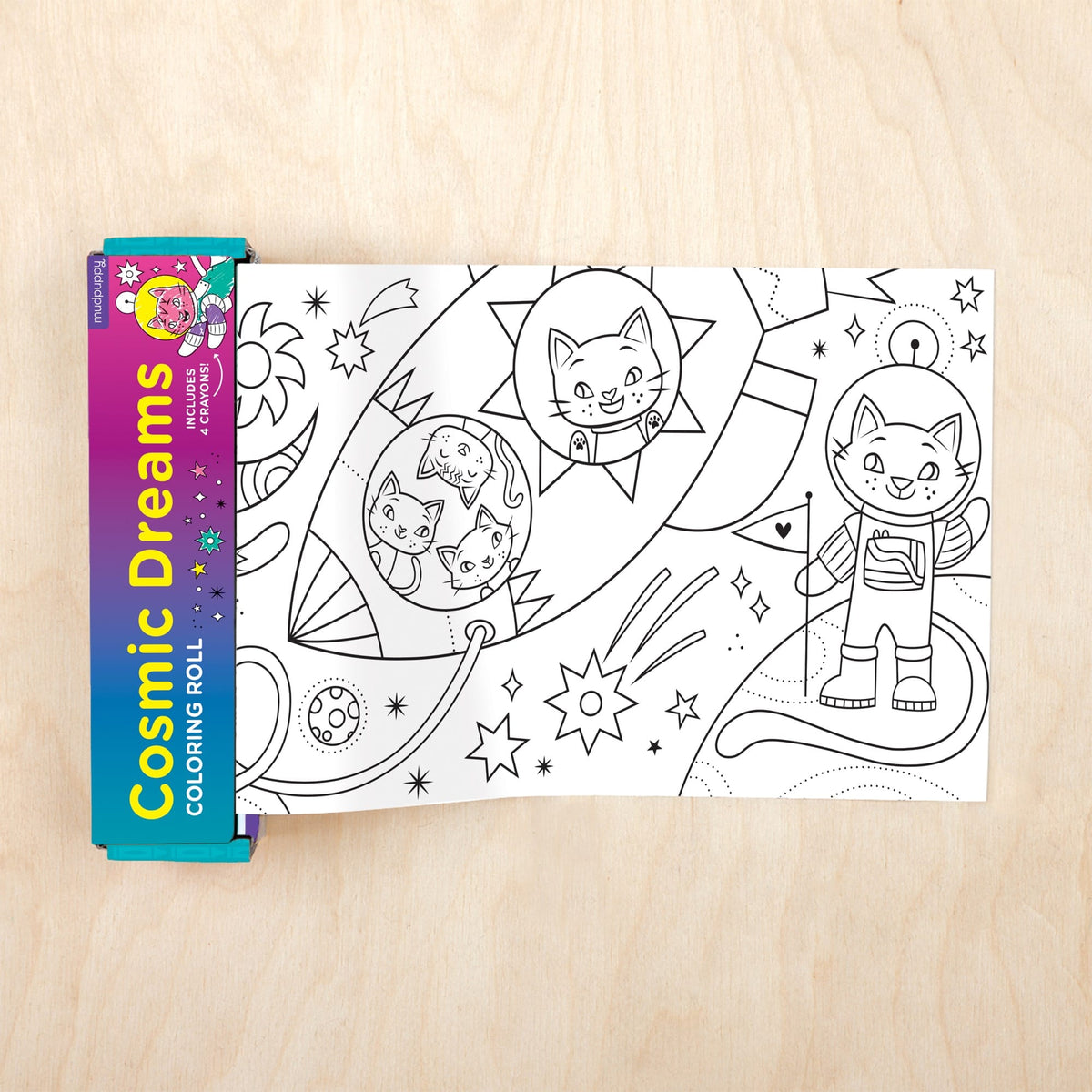 Mudpuppy Cosmic Dreams – Travel Friendly Mini Coloring Roll with  Illustrations of Cats in Space and Includes 4 Non Toxic Crayons