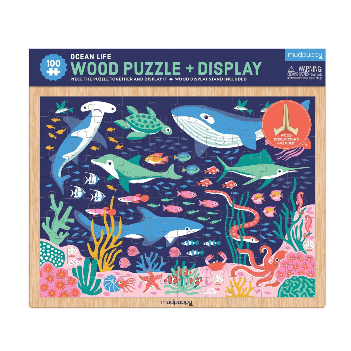 Ocean Life 100 Piece Wood Puzzle + Display - Mudpuppy