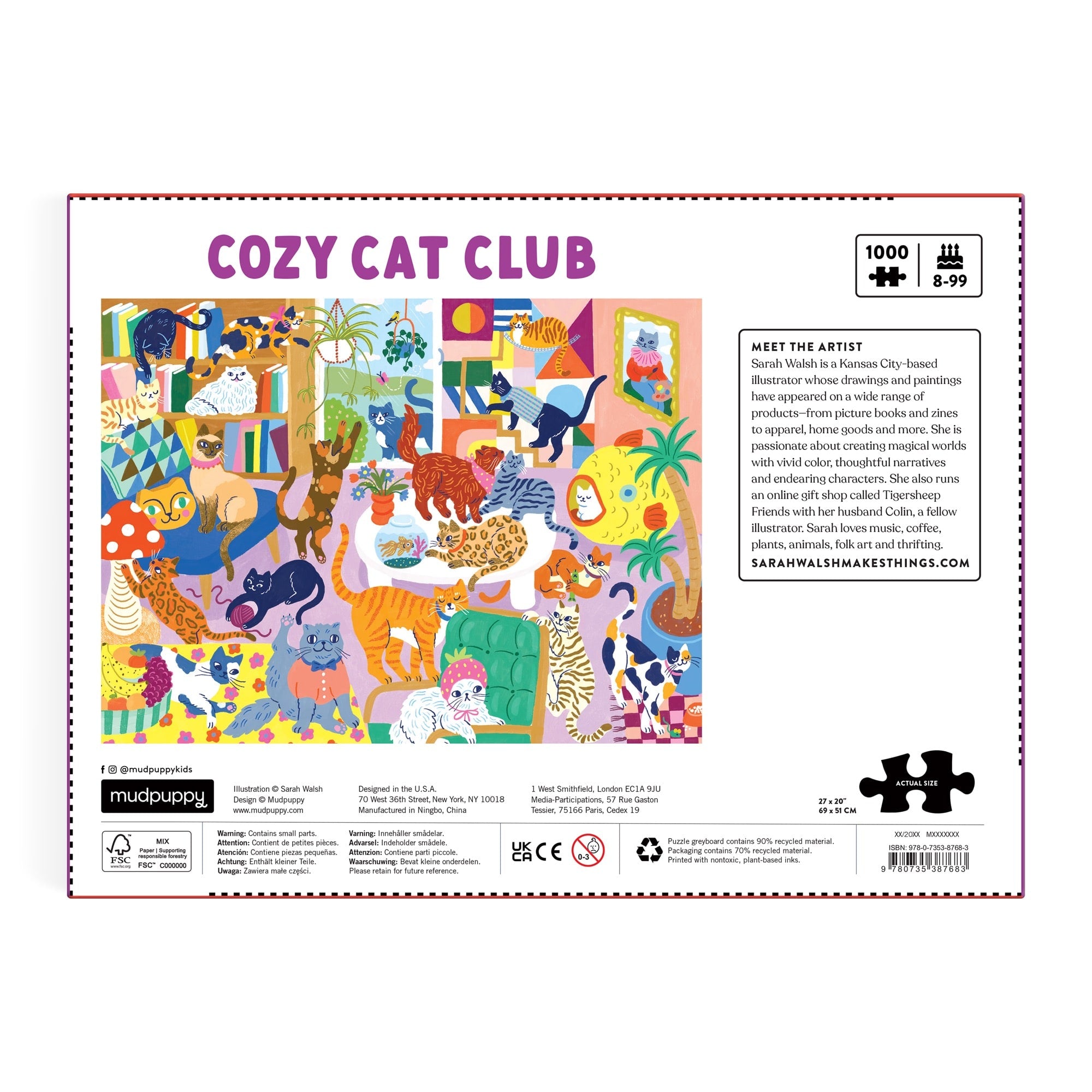 Cozy Cat Club 1000 Piece Family Puzzle – Mudpuppy