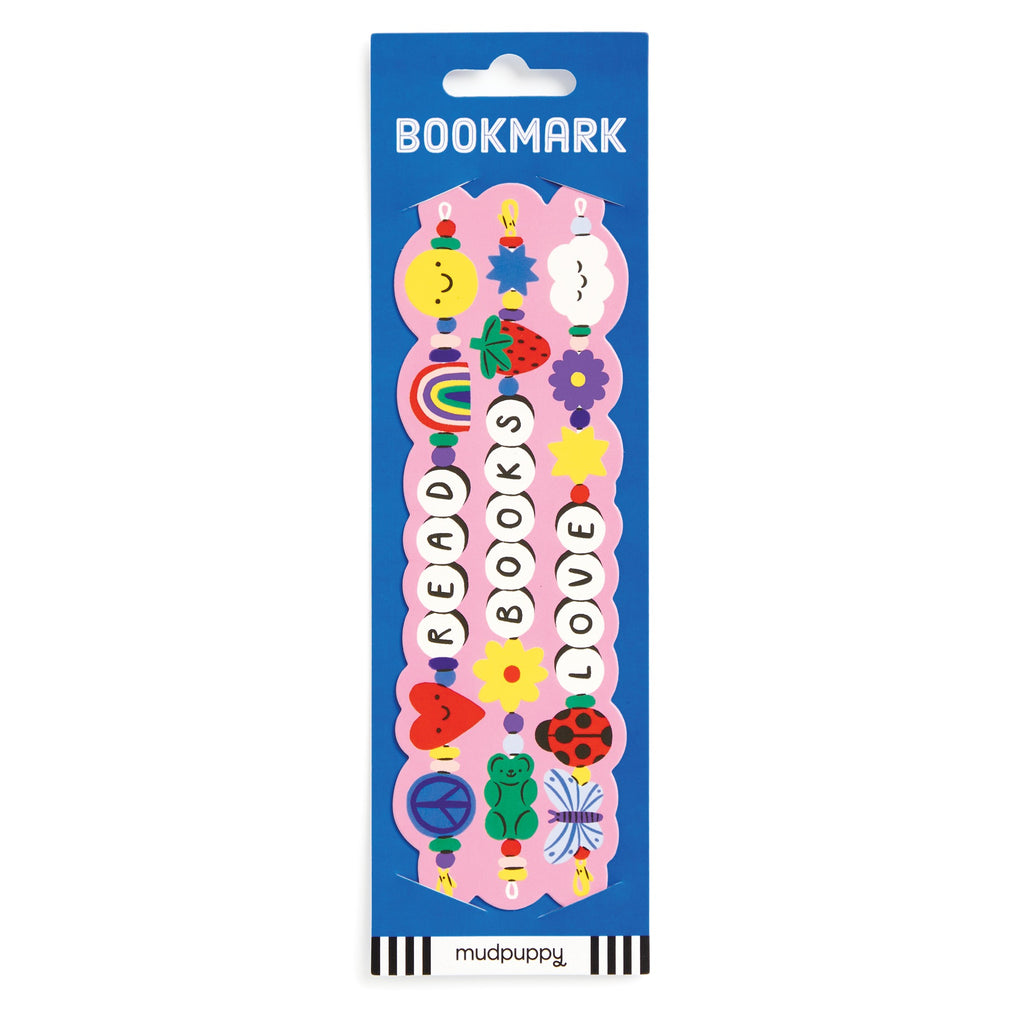 Mudpuppy’s Friendship Bookmark set features whimsical charms—rainbow, sun, ladybug, and more—with “READ,” “BOOKS,” and “LOVE” in white circles. A colorful, handcrafted gift for any book lover!.