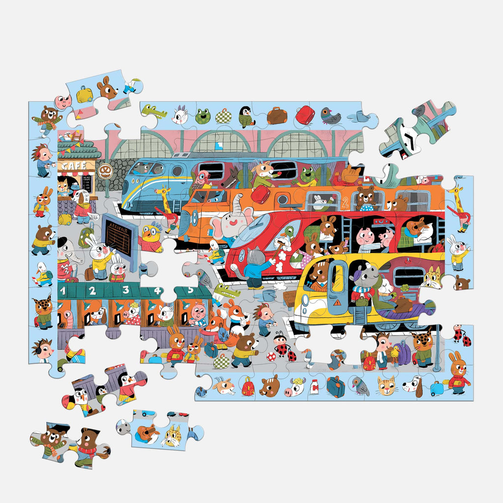 All Aboard! Train Station 64 Piece Search & Find Puzzle - Mudpuppy