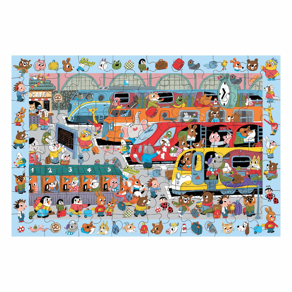 All Aboard! Train Station 64 Piece Search & Find Puzzle - Mudpuppy