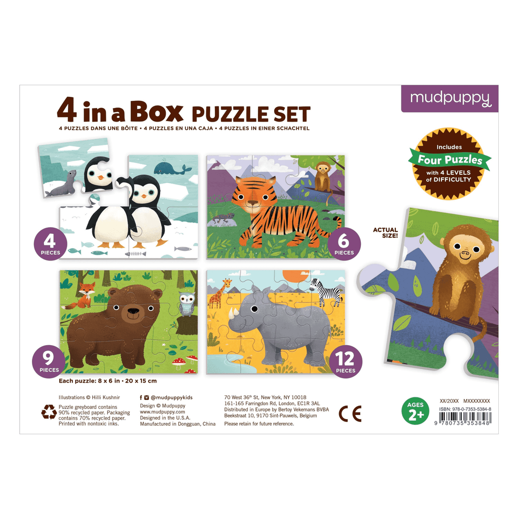Animals Of The World 4-In-a-Box Progressive Puzzle - Mudpuppy