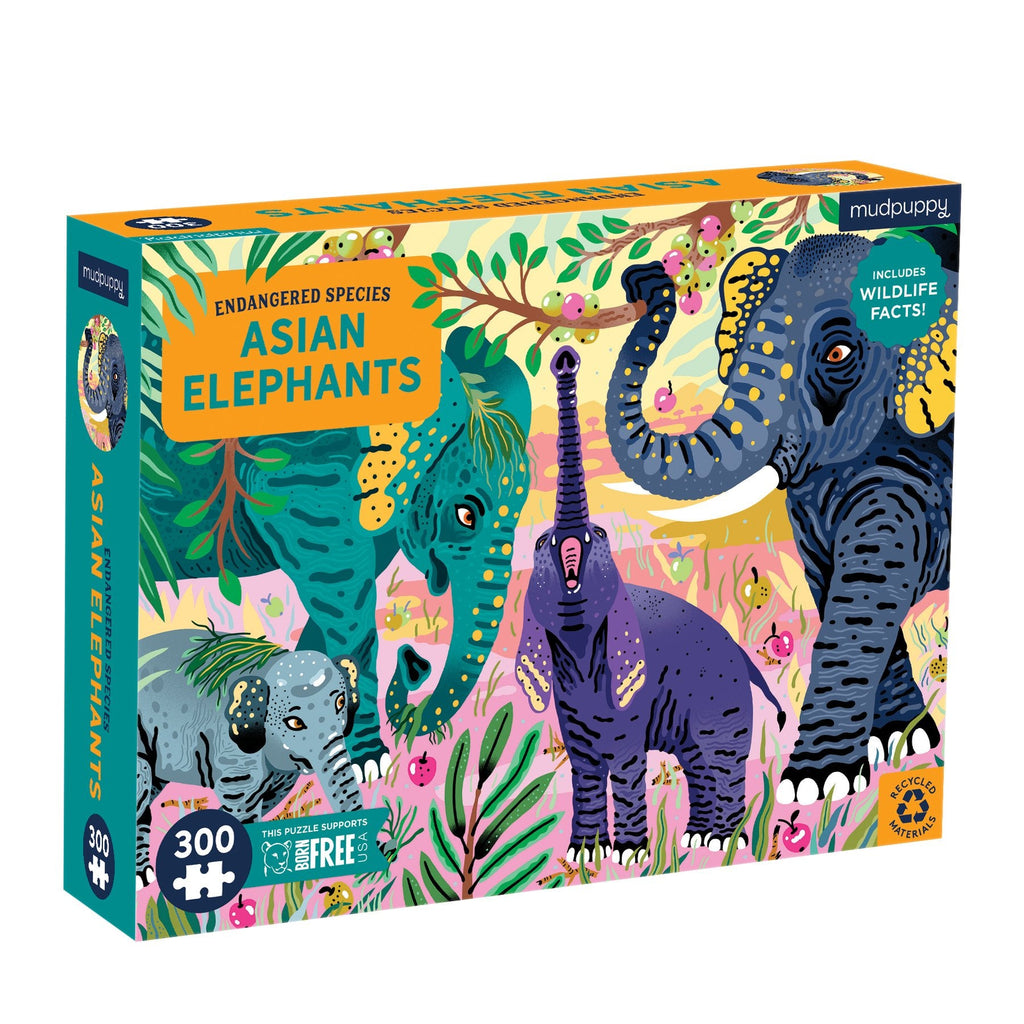 Asian Elephants Endangered Species 300 Piece Puzzle - Mudpuppy