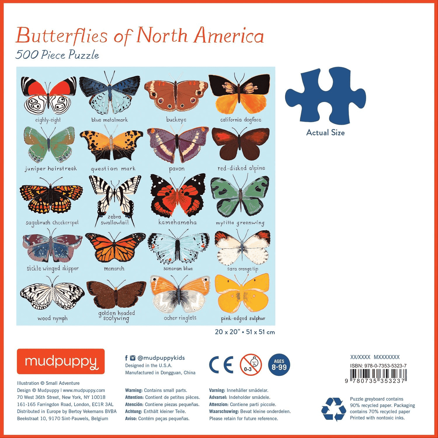 Butterflies Of North America 500 Piece Family Puzzle - Mudpuppy Butterflies Of North America 500 Piece Family Puzzle - Mudpuppy
