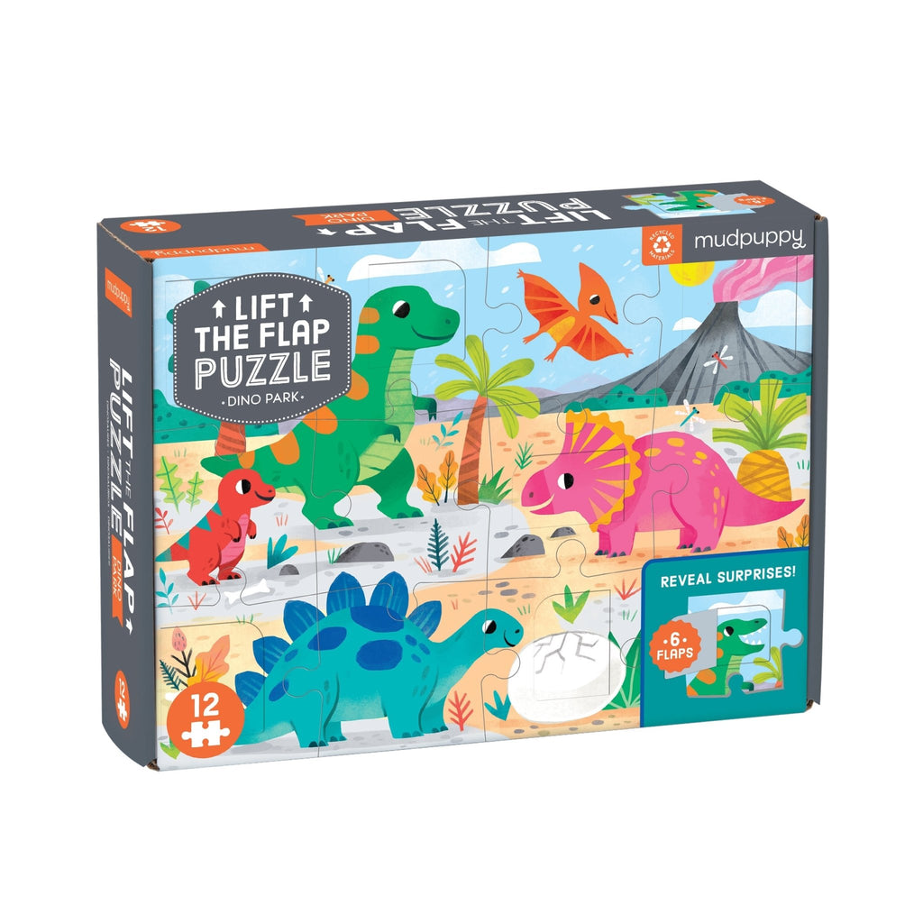 Dino Park 12 Piece Lift the Flap Puzzle - Mudpuppy