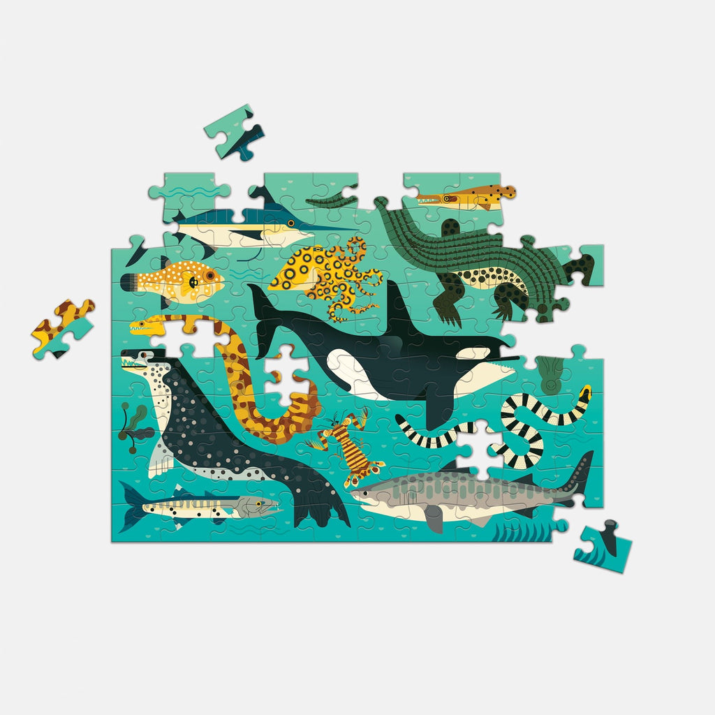 Land & Sea Predators 100 Piece Double-Sided Puzzle - Mudpuppy