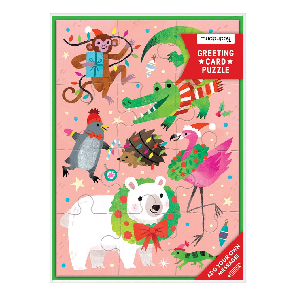Merry Animals Greeting Card Puzzle - Mudpuppy