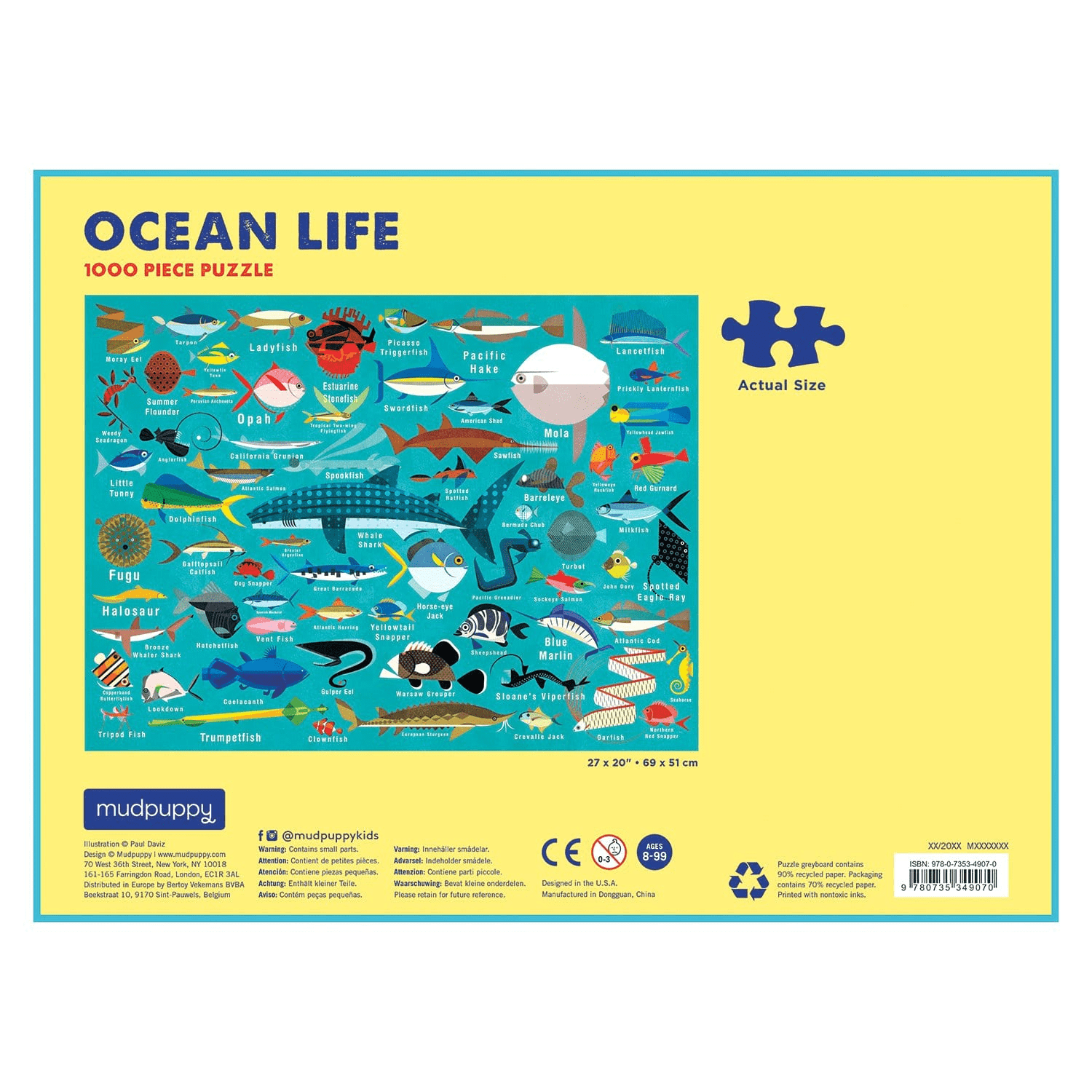 Ocean Life 1000 Piece Family Puzzle - Mudpuppy