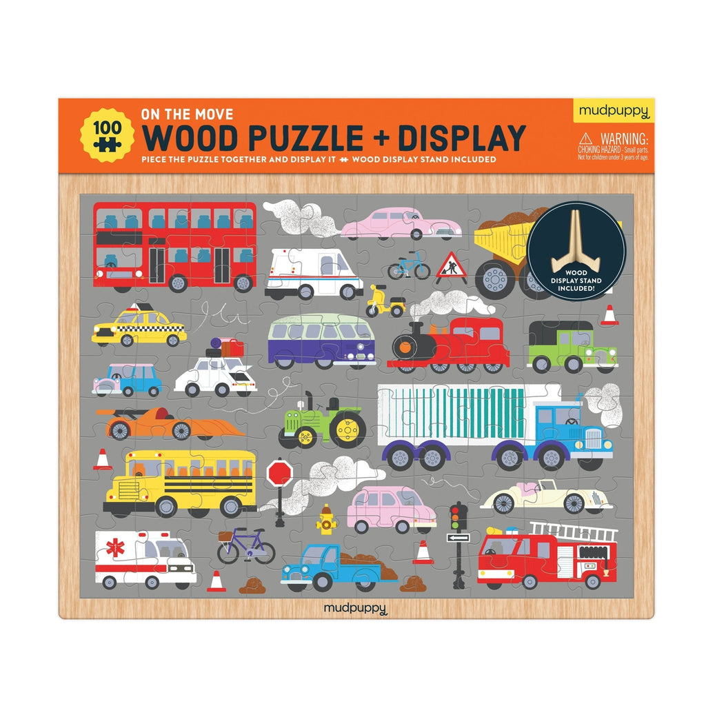 On the Move 100 Piece Wood Puzzle + Display - Mudpuppy