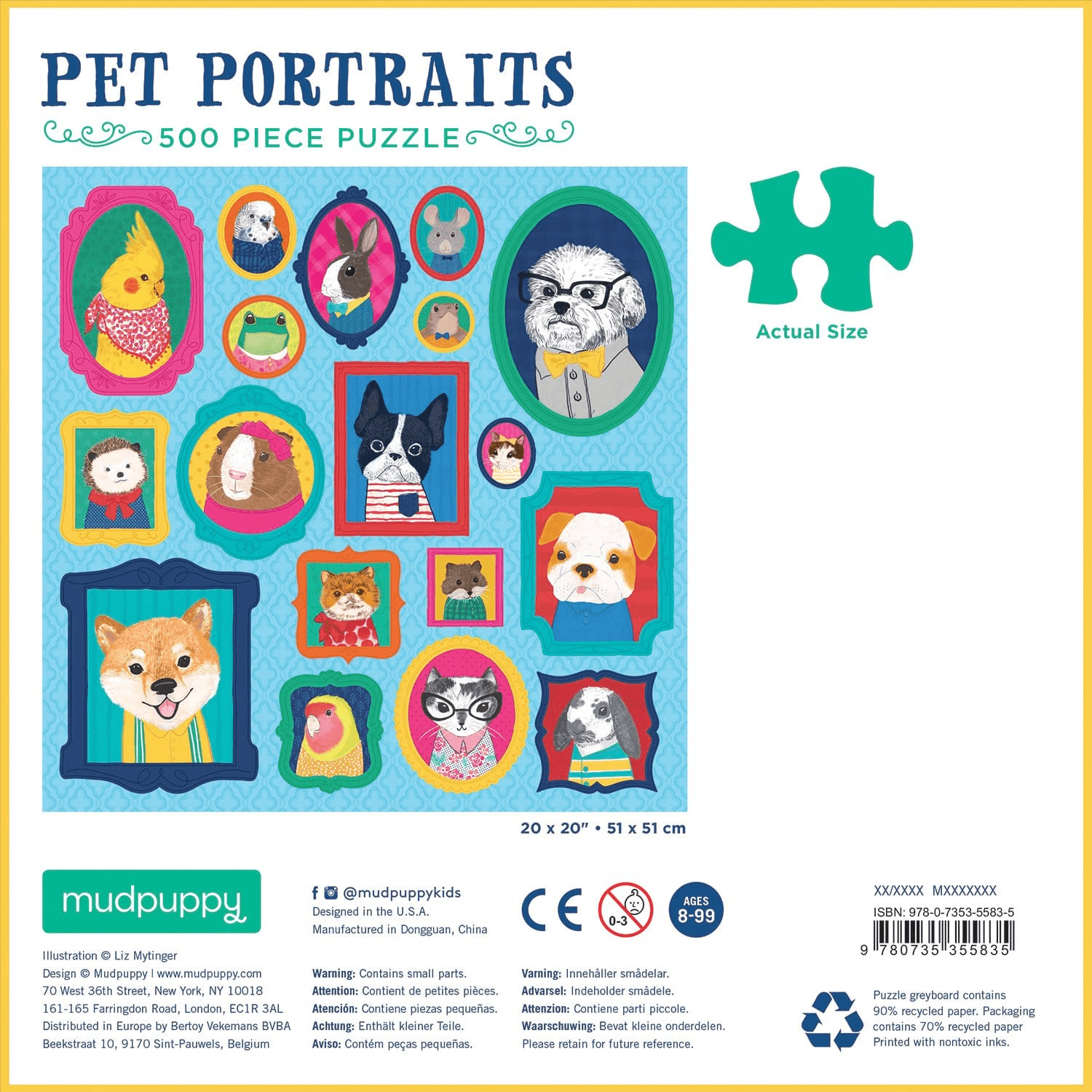 Pet Portraits 500 Piece Family Puzzle - Mudpuppy Pet Portraits 500 Piece Family Puzzle - Mudpuppy