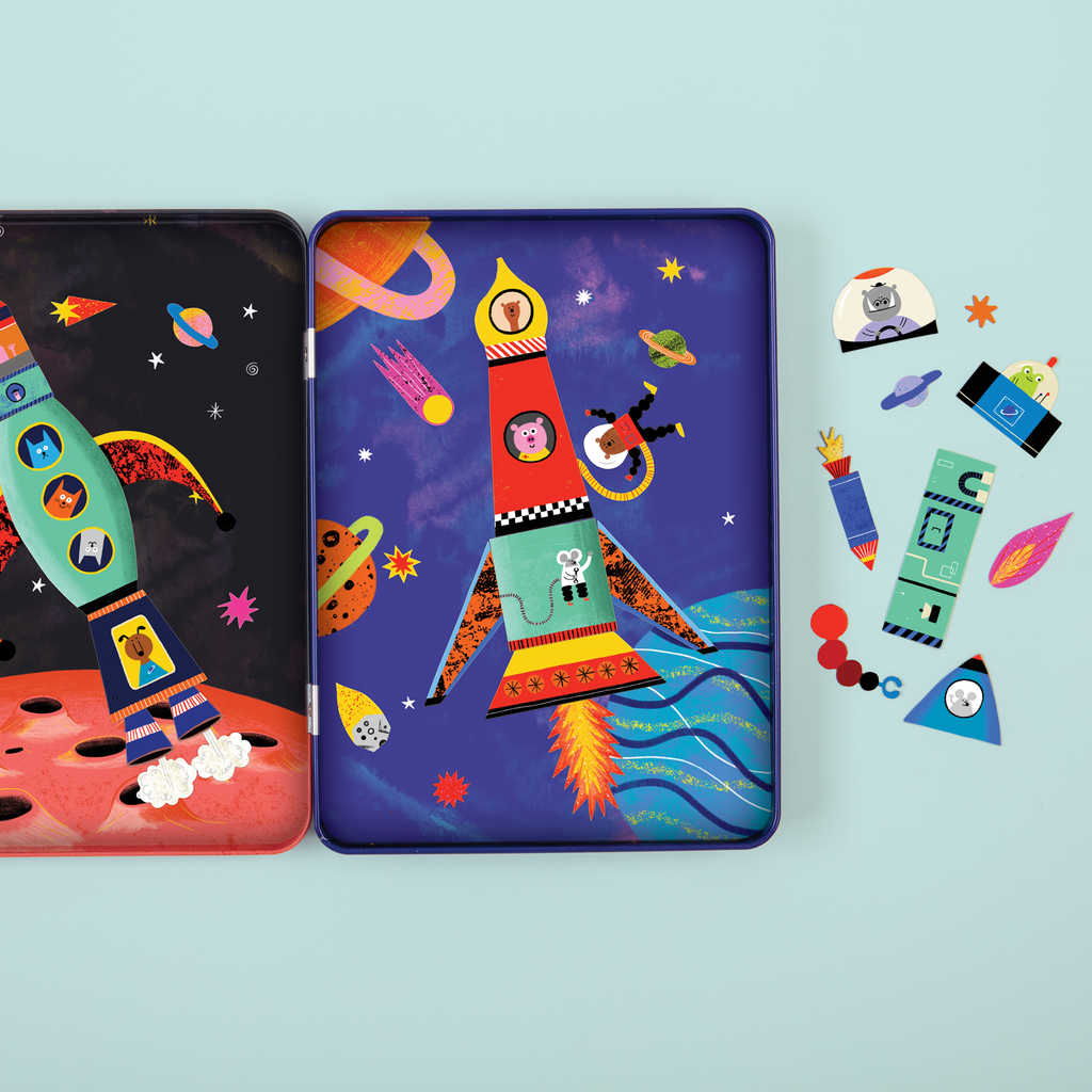 Rocket Ships Magnetic Build-it Magnetic Tin Playsets Mudpuppy 