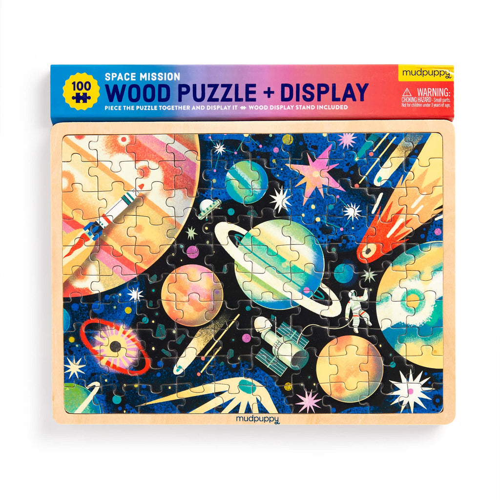 Space Mission 100 Piece Wood Puzzle + Display - Mudpuppy