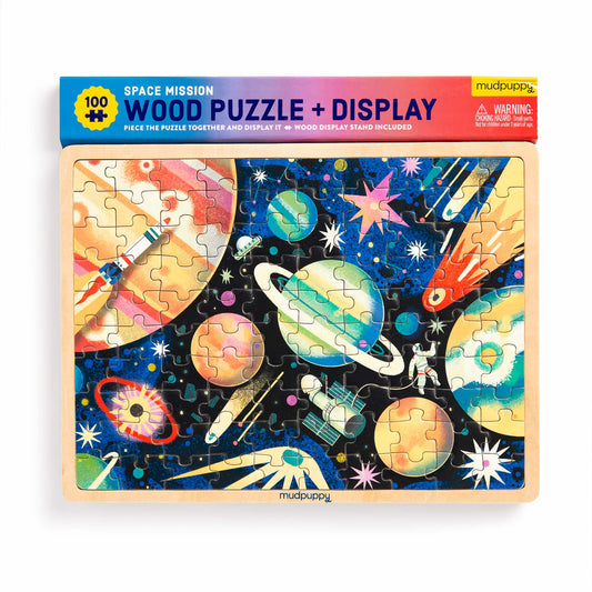 Space Mission 100 Piece Wood Puzzle + Display - Mudpuppy