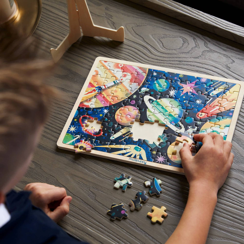 Space Mission 100 Piece Wood Puzzle + Display - Mudpuppy