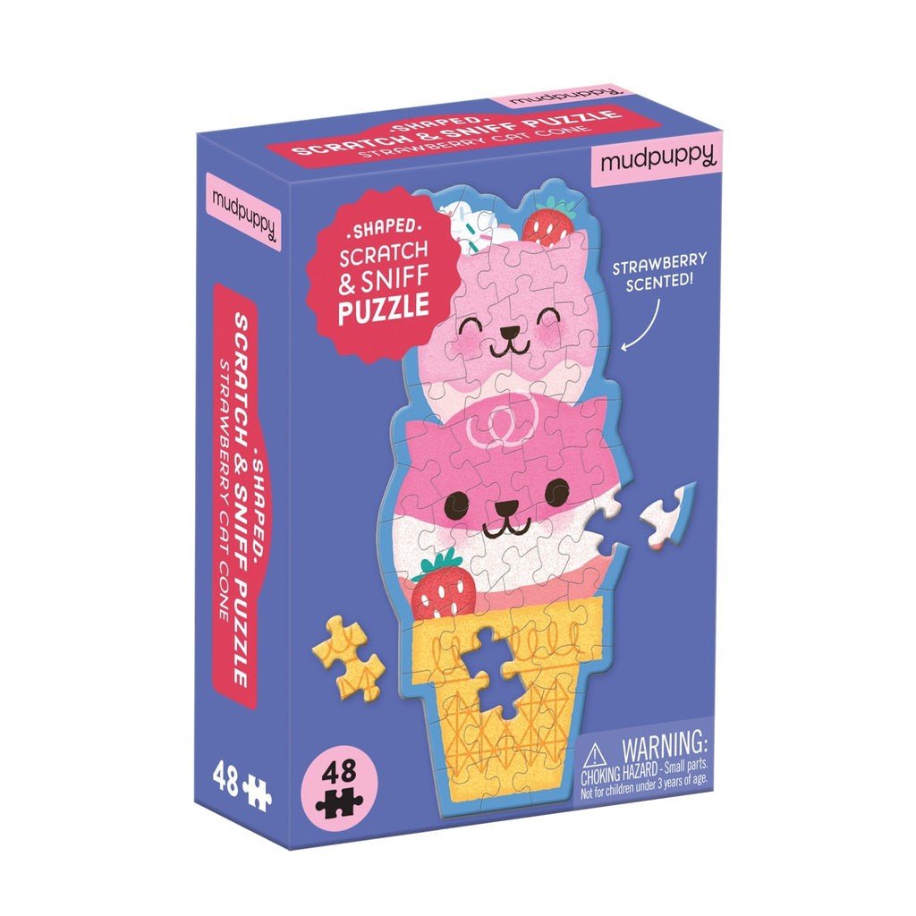 Strawberry Cat Cone 48 Piece Scratch and Sniff Shaped Mini Puzzle - Mudpuppy