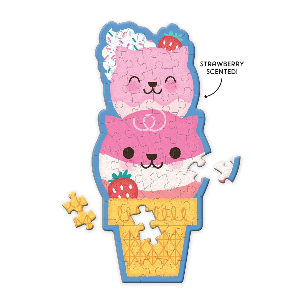 Strawberry Cat Cone 48 Piece Scratch and Sniff Shaped Mini Puzzle - Mudpuppy